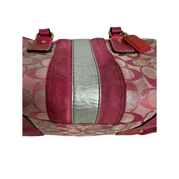 Vintage Coach Signature Pink Metallic Silver Splash Boston Satchel Bag Y2K 2186 - Picture 14 of 16
